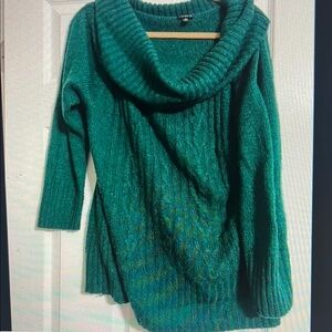 Torrid 2 (1x 14/16) Emerald Green Marilyn Cowl Neck Sweater Cable Knit NWT